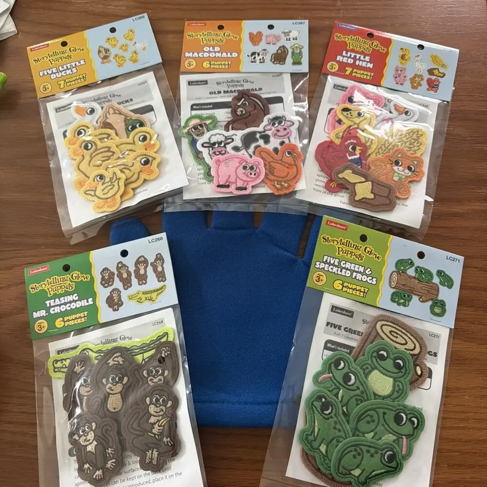 Lakeshore Storytelling Glove 5 Kits Ducks, Frogs, Red Hen, Monkeys, Farm